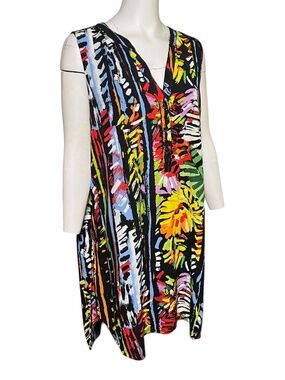 Jams World Sunseeker JOY Print Dress XL Multicolor Rayon Hawaii Sleeveless Tunic